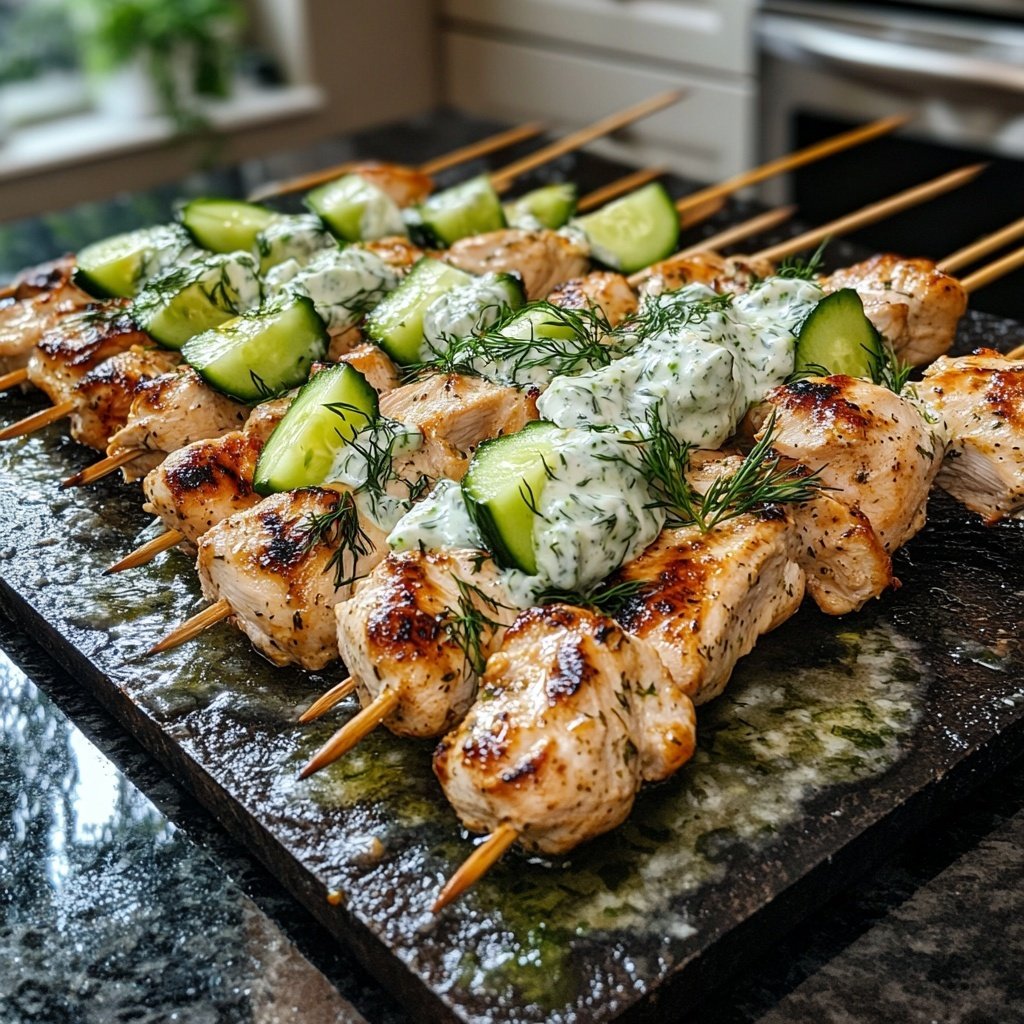 Greek Chicken Souvlaki with Tzatziki Sauce